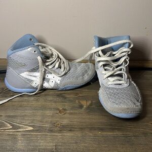 Asics Gray and Blue High-Top Sneakers